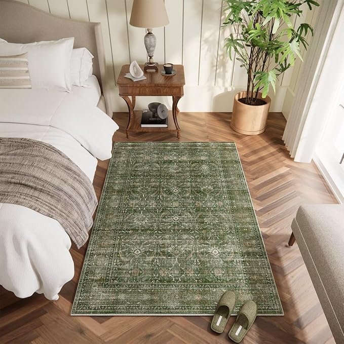 Washable 3x5 Entryway Rug, Boho Non-Slip Vintage Distress Small Rugs - Image 2