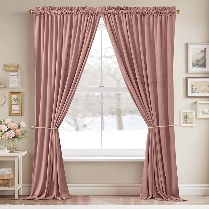 StangH Pink Velvet Curtains for Nursery Bedroom, Room Darkening Privacy Protect - Image 2
