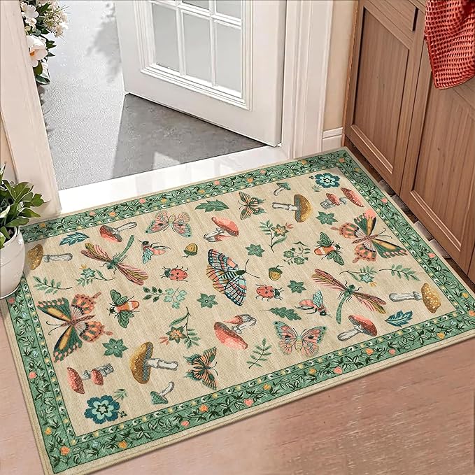 Mushroom Small Rug 2x3 Washable Door Mat Indoor Rugs by ROYHOME