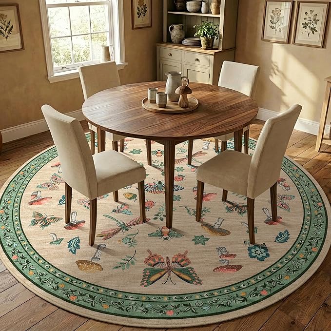 Mushroom Insect 7ft Round Rug Washable Non-Slip Soft Ultra-Thin Large Boho - Image 4