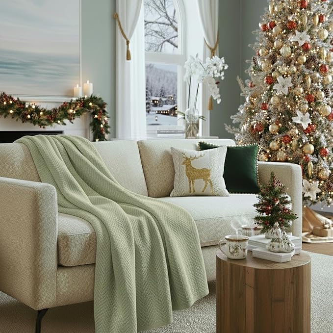 Cloud Scape Linen 100% Cotton Throw Blanket 50x70 Seafoam, Luxury All-Season by CloudScapeLinen