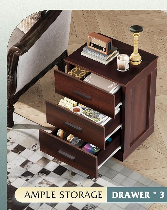 WLIVE Night Stand, Wood Nightstand - Image 4