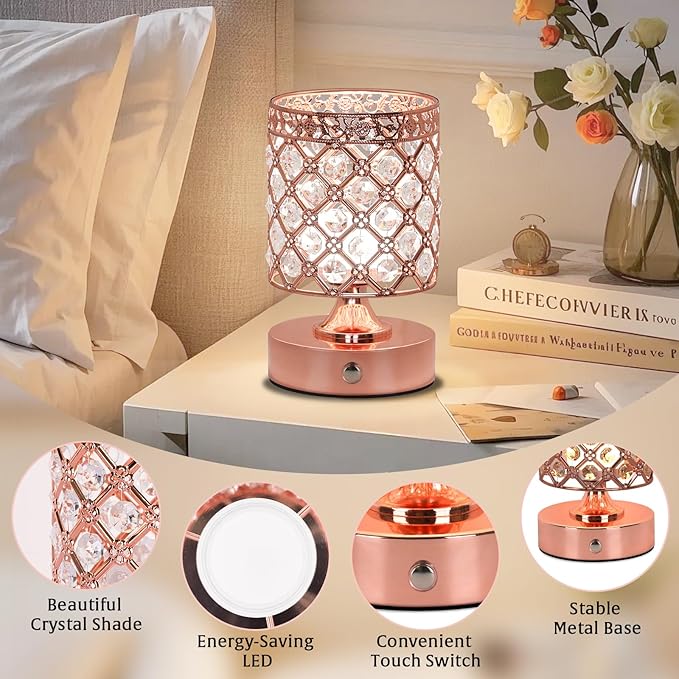 TOBUSA Crystal Cordless Table Lamp Rechargeable, Portable 6000mAh Battery - Image 5