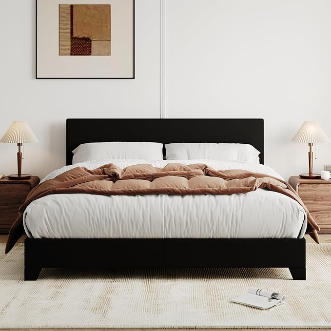 Allewie Queen Bed Frame with Adjustable Headboard, Faux Leather Platform Bed - Image 3