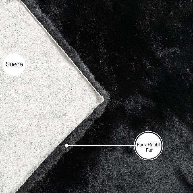 Black Round Plush Rugs for Bedroom Faux Bunny Fuzzy Washable Fur Area Rugs for - Image 7