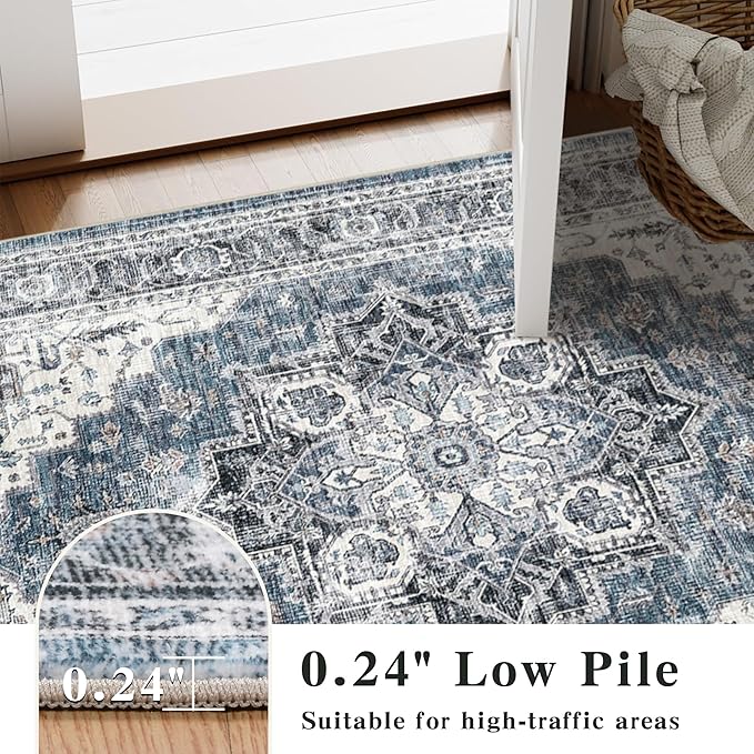2x6 Vintage Runner Rug Low Pile Runners Non-Slip Machine Washable Rug Retro - Image 5