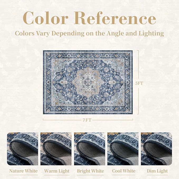 PADOOR 5X7 Area Rug, Rugs for Living Room, Soft Blue Rugs for Bedroom, Machine - Image 2
