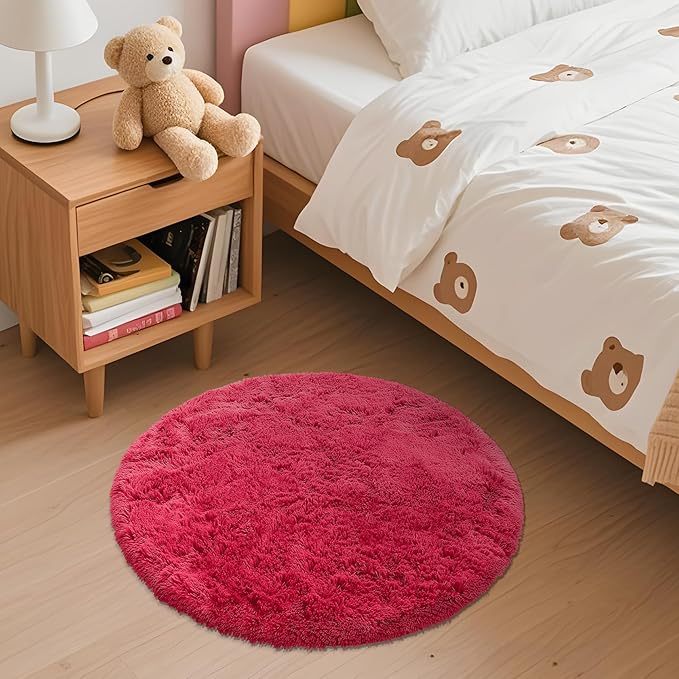 OLANLY Red Round Rugs for Bedroom - Image 2