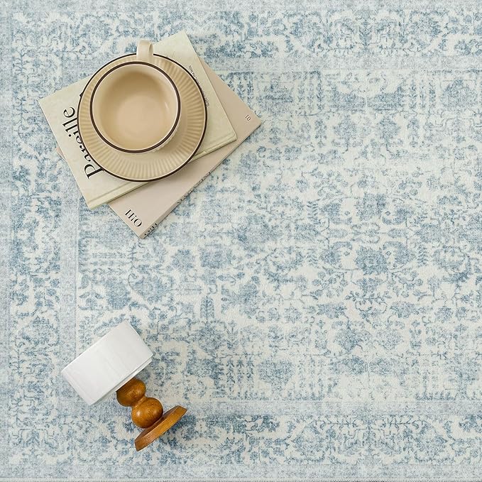 Blue Runner Rug 2x12 Hallway Machine Washable Kitchen Vintage Distressed Non - Image 7