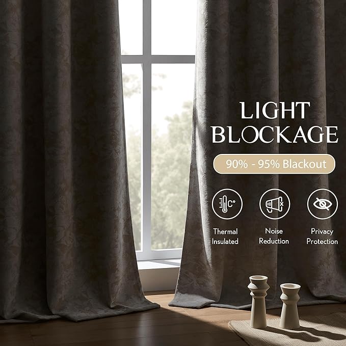 Beauoop Beige Floral Jacquard Blackout Curtains 72 Inches Long 2 Panels - Image 4