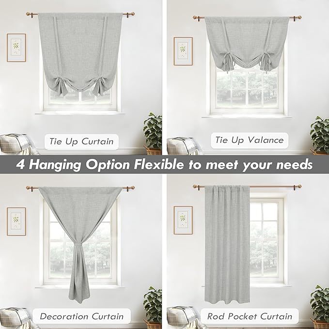 DriftAway Double Layer Linen Blackout Tie Up Curtains Thermal Insulated Fully - Image 9