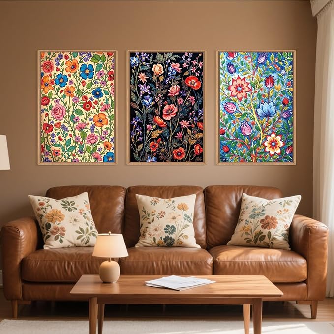 LHIUEM Large Vintage Botanical Flower Framed Canvas Wall Art, Abstract Colorful - Image 2