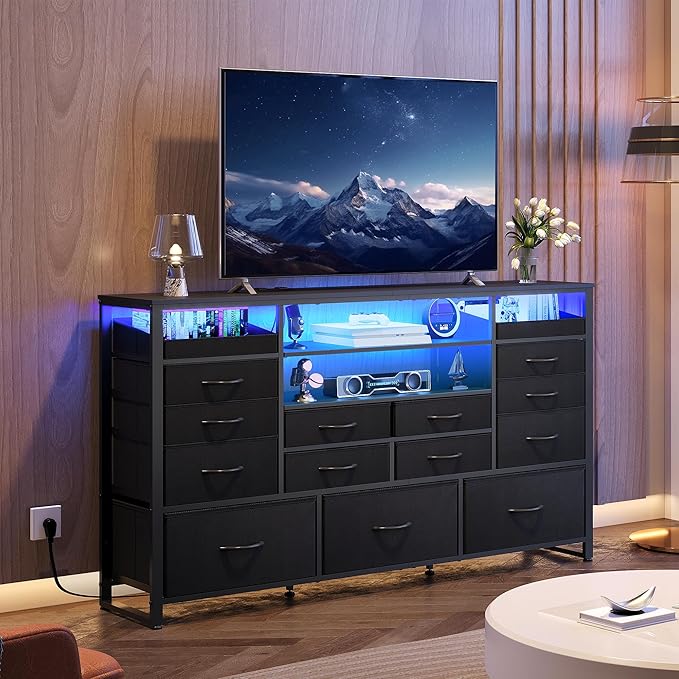 WLIVE Black TV Stand for 55, 65 inch TV, Entertainment Center - Image 2