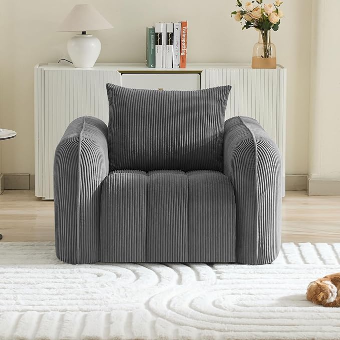 Oversized Boneless Corduroy Accent Chair, Comfy Deep Seat Armchair - Image 7