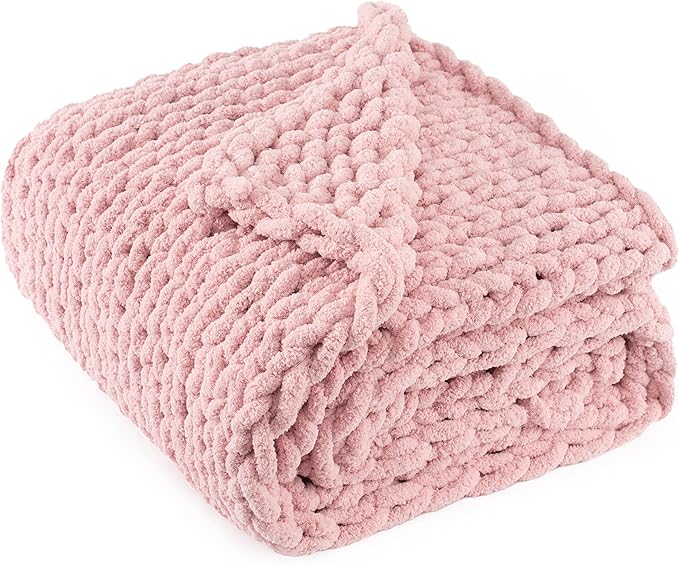 Chunky Knit Throw Blanket 50"X 60", 100% Handmade by LONGCREATE
