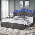 Keyluv King Bed Frame with LED Lights and 2 Storage Drawers, Velvet Upholstered by KeyluvHome