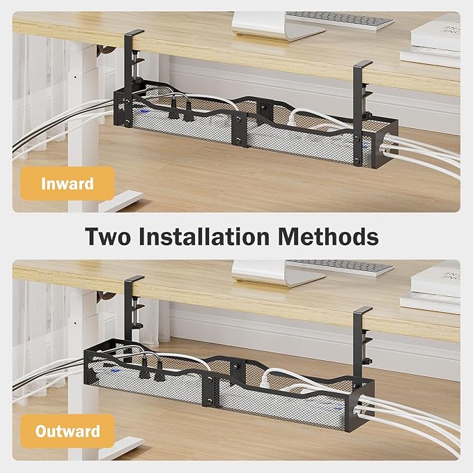 DELAMU 25'' Upgraded Cord Management, No Dill Under Desk Cable Tray - Image 5
