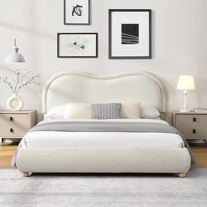 Queen Size Upholstered Platform Bed Frame, Modern Cloud Bedframe by Unknown