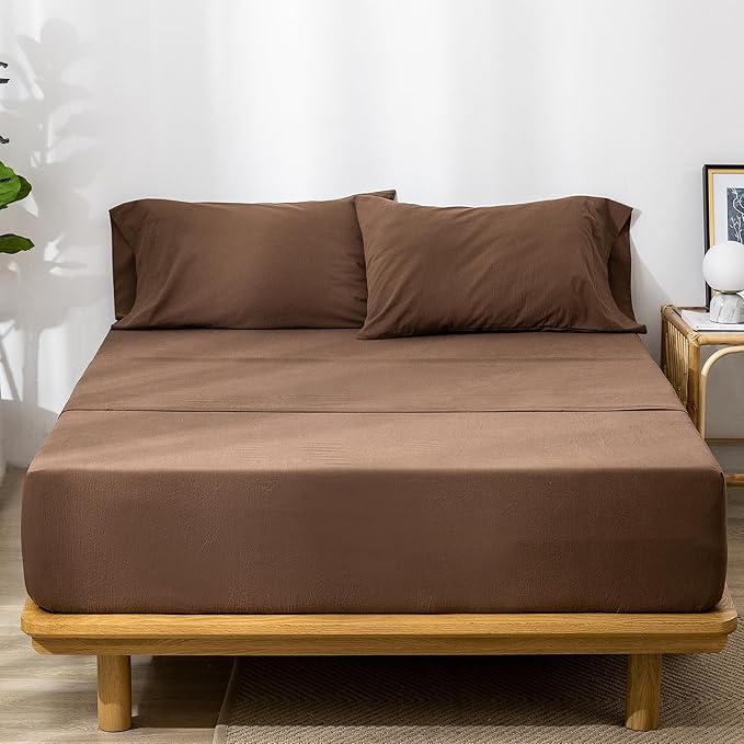MooMee Fitted Bottom Sheet Only 100% Washed Cotton Linen Like Textured - Image 2