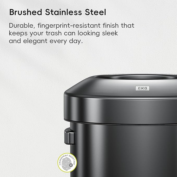EKO 16-Gallon Round Black Stainless Steel Open Top Trash Can, Large Commercial - Image 4