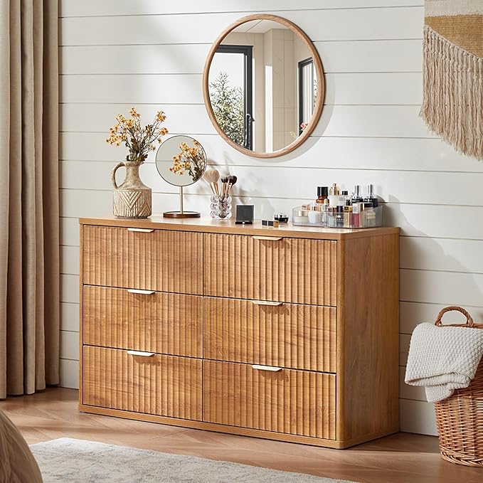 LEYAOYAO Fluted 5 Drawers Dresser Set of 2, Curved Profile Dresser TV Stand - Image 4