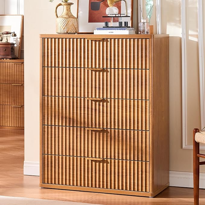 LEYAOYAO Fluted 5 Drawers Dresser Set of 2, Curved Profile Dresser TV Stand by LEYAOYAO-Findtheshiningpointofyourideallife%EF%BC%81