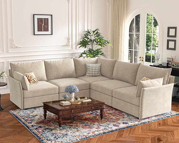 ABCASA 135.5" Oversized Modular Sectional Sofa, L Shaped Convertible Couch - Image 5