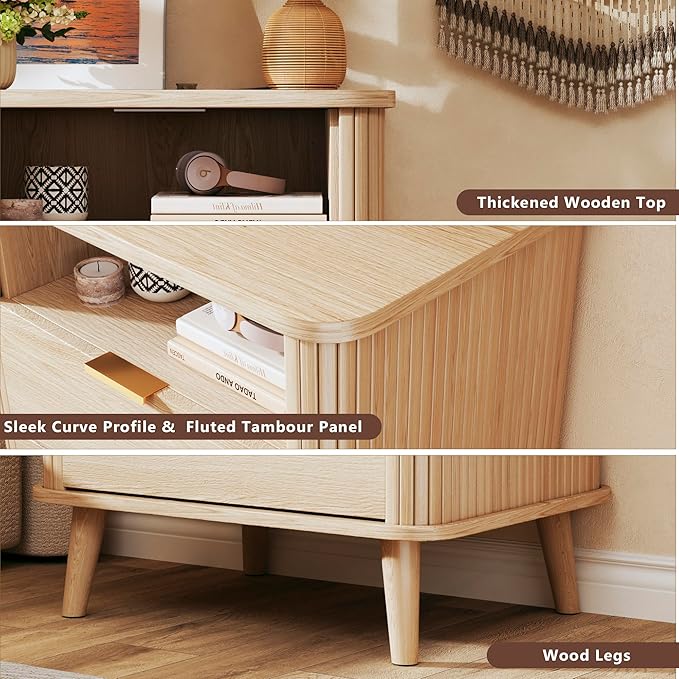 Fluted Nightstands Set of 2, Mid Century Modern Bedside Table - Image 6