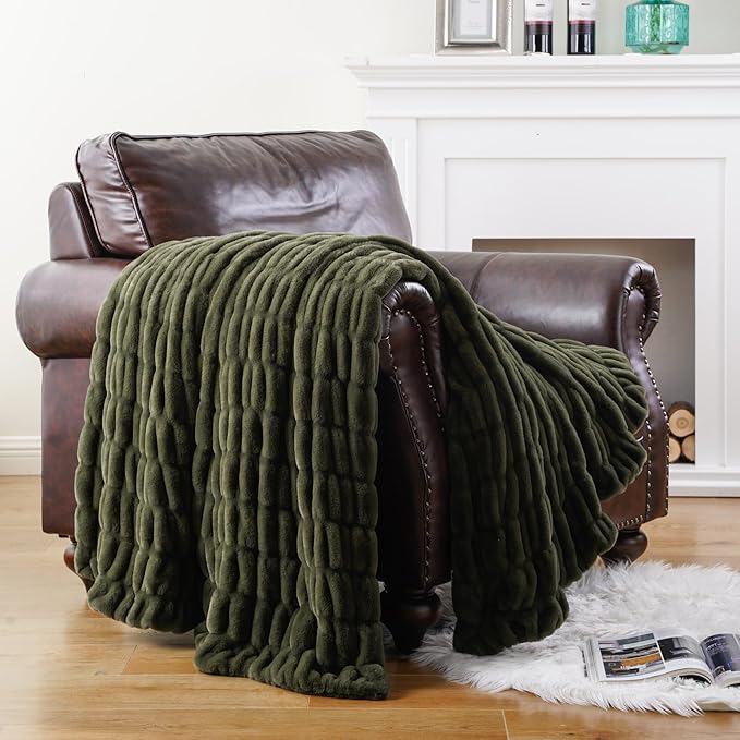 BATTILO HOME Olive Green Faux Fur Throw Blanket - Image 2