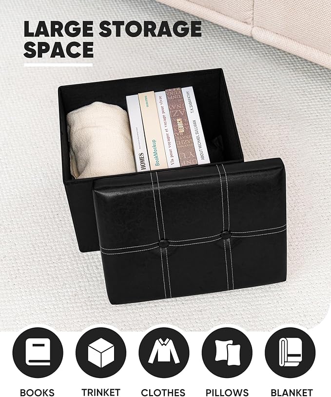 B FSOBEIIALEO Folding Storage Ottoman Cube, Faux Leather Footrest Seat Coffee - Image 4