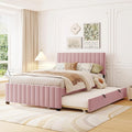 Full Bed Frame with Trundle Bed, Velvet Upholstered Platform Bed Frame by Bellemave