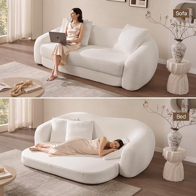 SICOTAS 90.6" Curved Convertible Sofa Couch Bed - Image 4