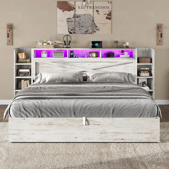 AMERLIFE King Size Lift Up Storage Bed Frame, 45.1" LED Bed Frame - Image 9