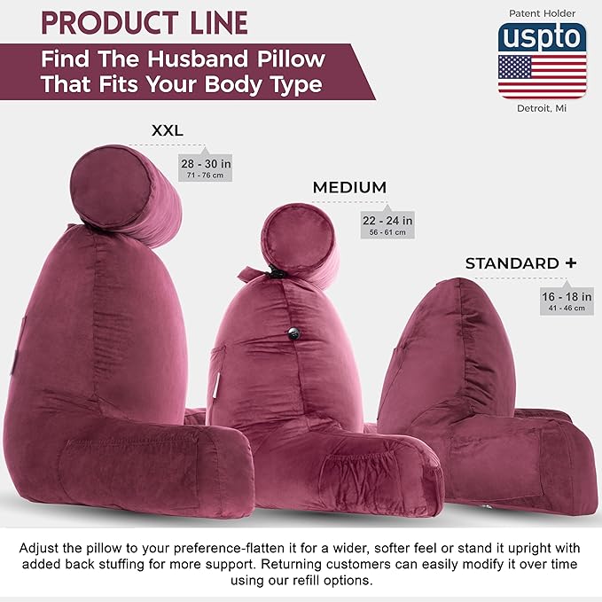 Husband Pillow Aspen Sliding Raspberry, Reading Pillow Bed Rest Chair, - Image 5