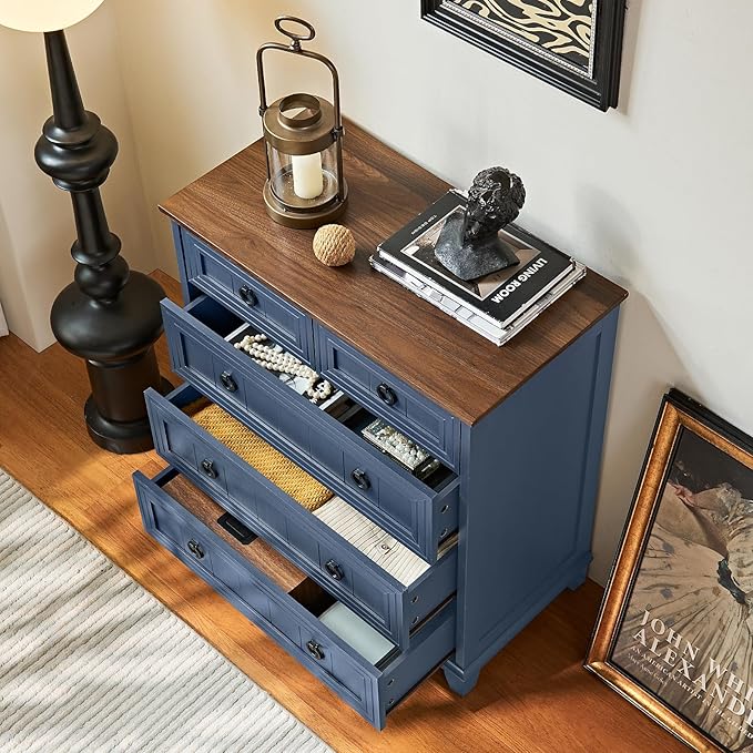 Farmhouse 5 Drawer Dresser for Bedroom Set of 2, 33.2" Tall Small Dressers & - Image 4
