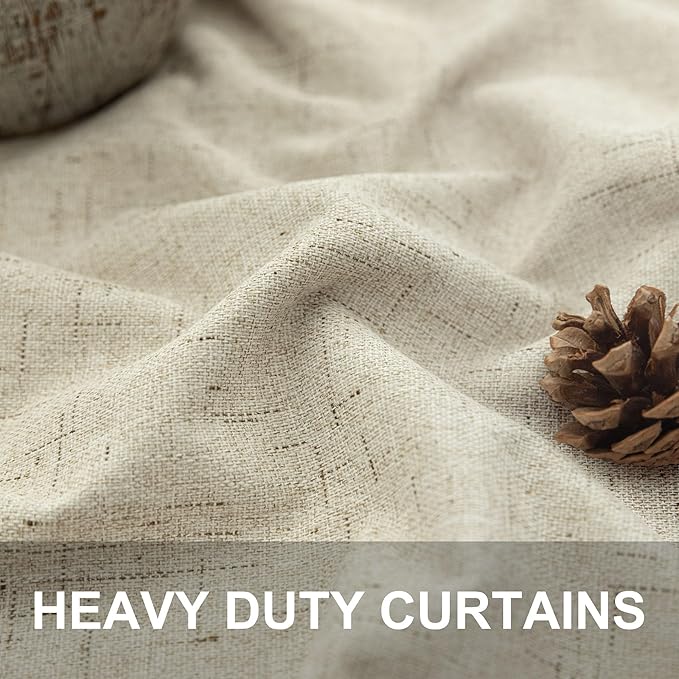 Burlap Colored Blackout Curtain 84 Inch Length 2 Panel Faux Linen Modern - Image 3