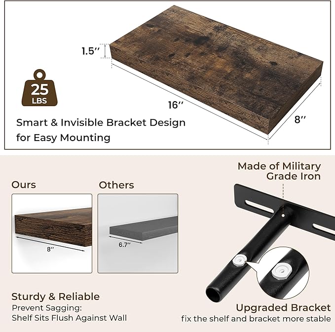 RICHFOCUS 16Inch Floating Shelves - Image 3