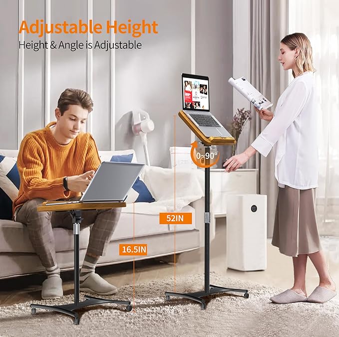 NAMON Rolling Floor Book Stand for Reading, 100% Solid Wood, Height Adjustable - Image 2
