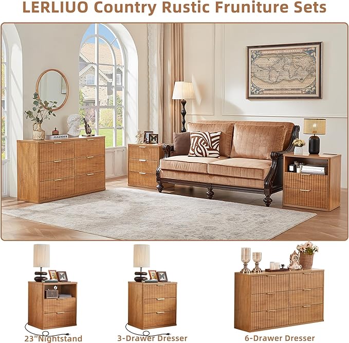 LEYAOYAO Fluted 6 Drawers Dresser Set of 2, Wooden Drawer Organizer - Image 4