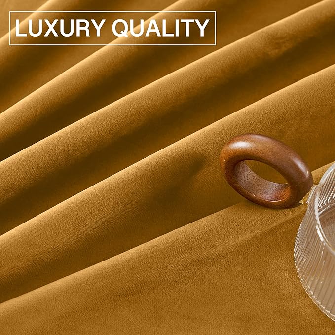 StangH Mustard Gold Velvet Curtains Stylish Autumn Thermal Insulated Drapes - Image 8