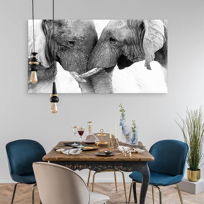 DZL Art D73098 Black and White Elephants Entwine Wall Art Canvas Painting Ready - Image 4