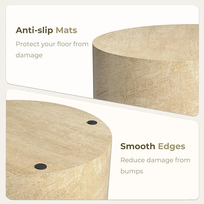 Nesting Coffee Table Set of 2, Round Beige Nesting Table Modern Circle Coffee - Image 5