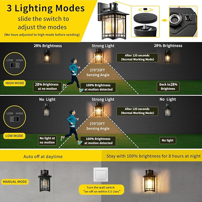 XANGQAN Motion Sensor Outdoor Wall Lights White Dusk to Dawn Light Fixture - Image 3