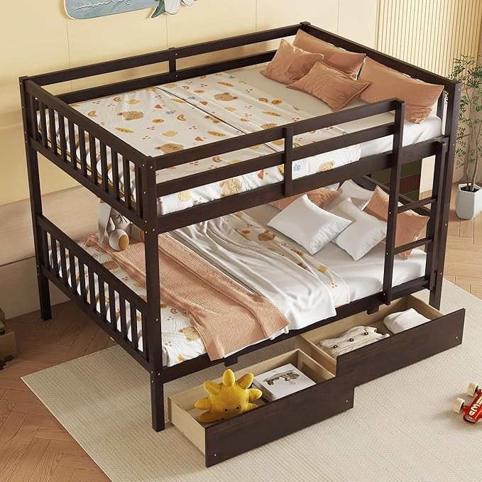 Full Over Full Bunk Bed with Storage Drawers, Convertible Bunk Beds with Ladder - Image 4