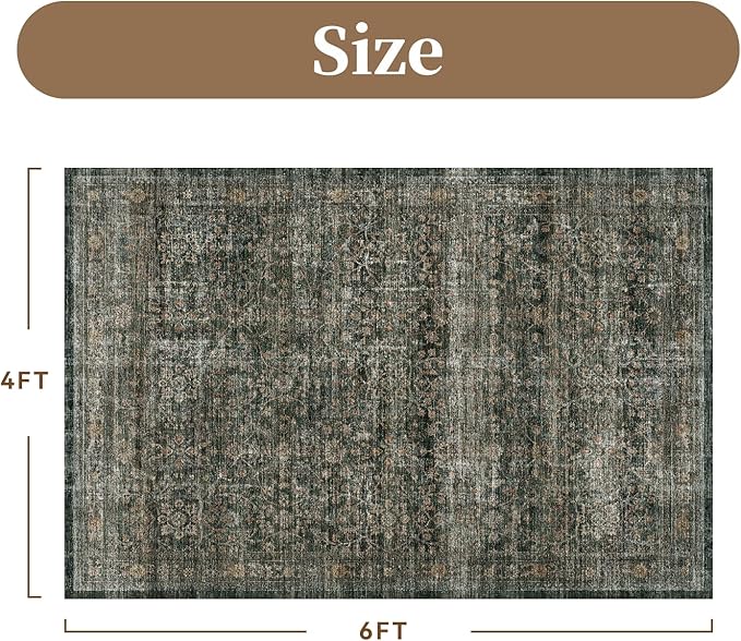 MontVoo-Vintage Area Rug 4X6 Green Rugs - Image 2