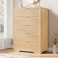 Fluted 5 Drawer Dresser, Wood Mid Century Vertical Dresser Natural Texture by JOCOEVOL