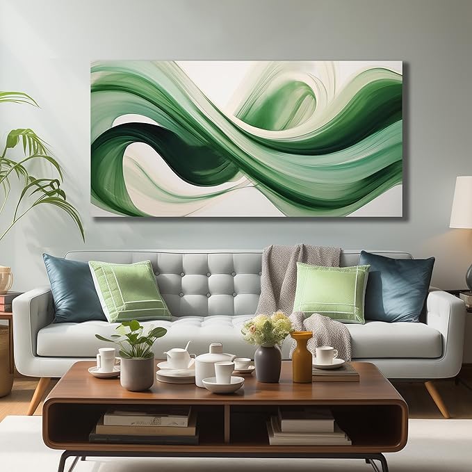 JuhaiArt Abstract Wall Decorations Large Green Canvas Wall Art White Artwork Art - Image 3