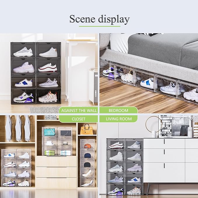 8 Pack XL Shoe Storage Box Organizer, Drop Side Large Shoe Boxes Clear Plastic - Image 3