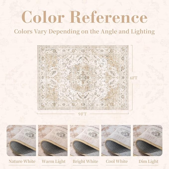 PADOOR 6X9 Area Rug, Rugs for Living Room, Soft Beige Rugs for Bedroom - Image 2