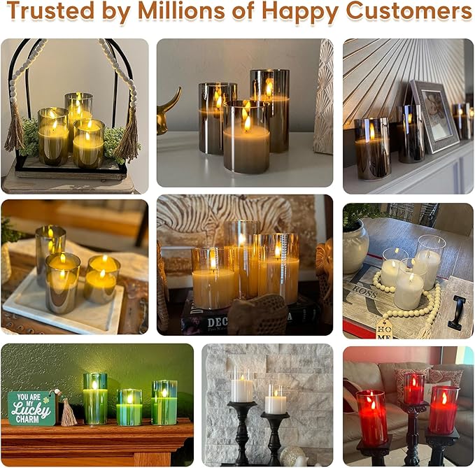 Eywamage Green Glass Flameless Pillar Candles - Image 7